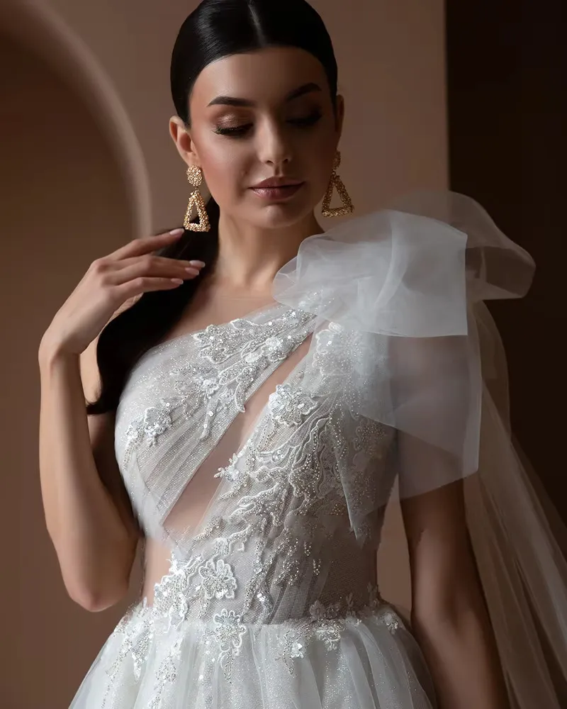 A-Line Wedding Dress with Beading Appliques Off the Shoulder Luxury Vestido De Noiva