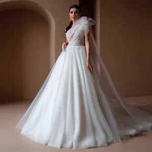 A-Line Wedding Dress with Beading Appliques Off the Shoulder Luxury Vestido De Noiva