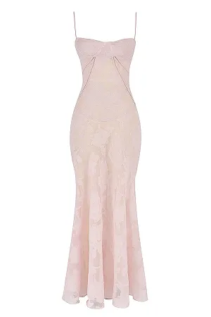 A&A Lace Floral Spaghetti Strap Sheer Sleeveless Pink Dress