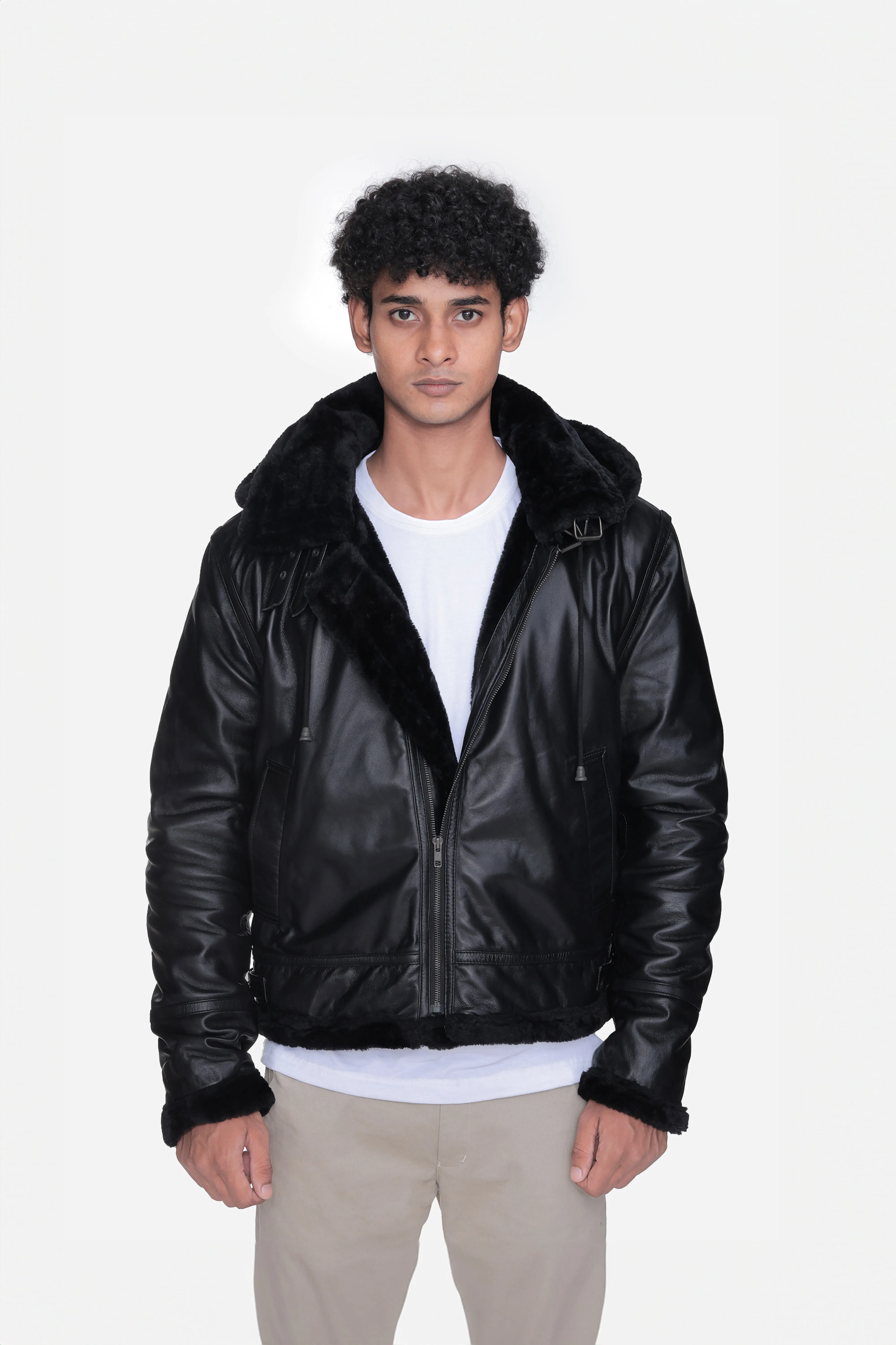 B3 Buck Black Leather Bomber Jacket