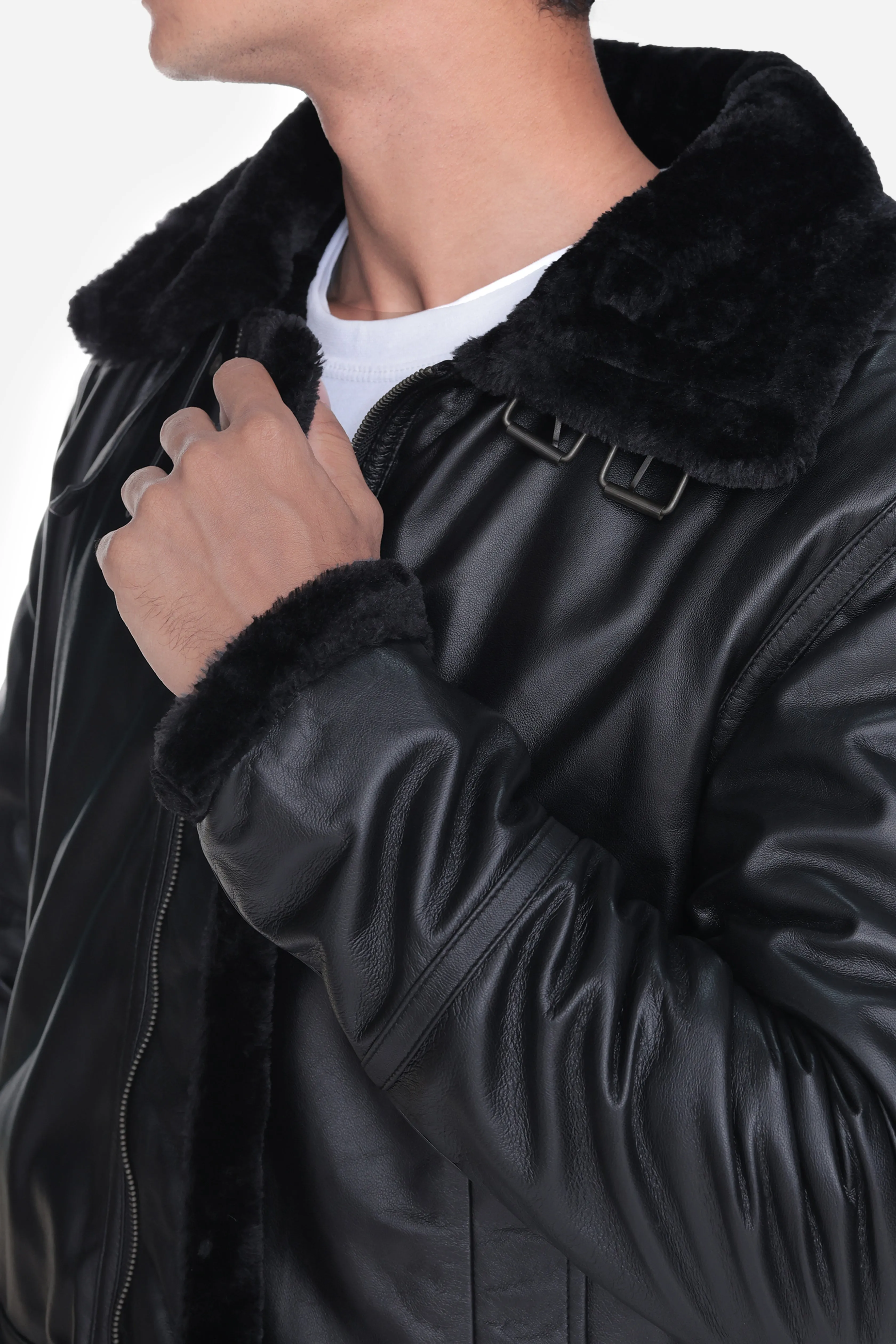 B3 Buck Black Leather Bomber Jacket