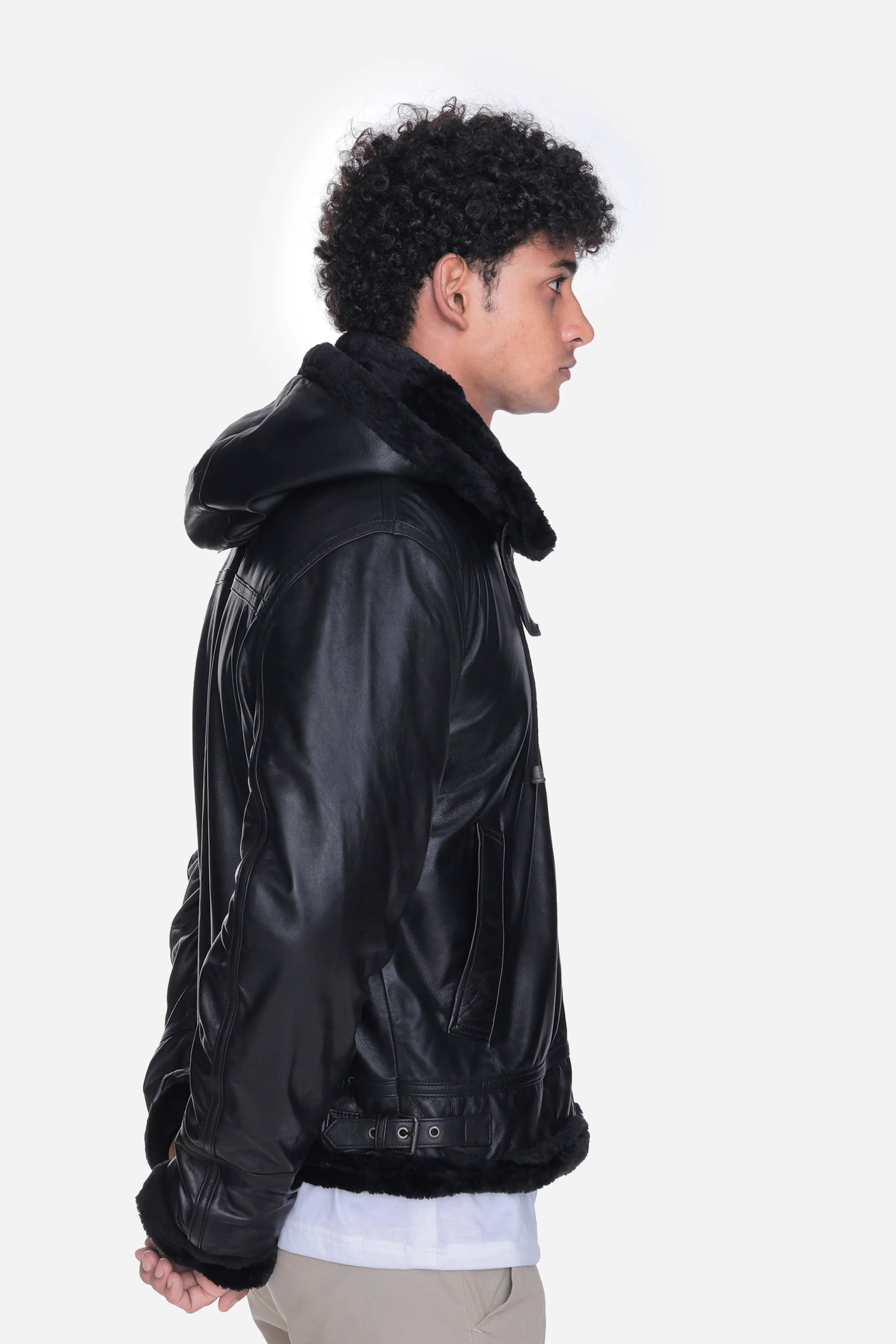 B3 Buck Black Leather Bomber Jacket