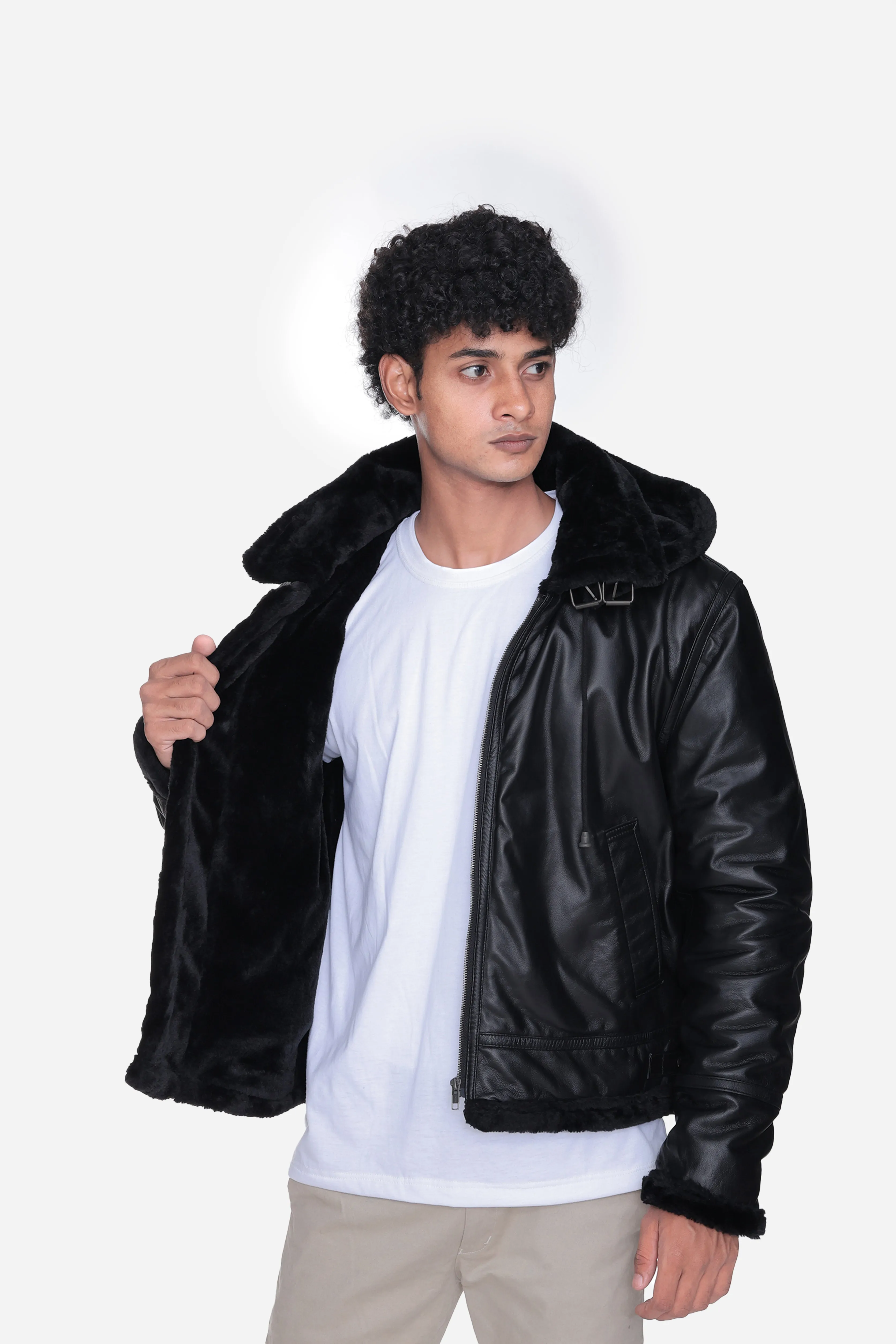 B3 Buck Black Leather Bomber Jacket