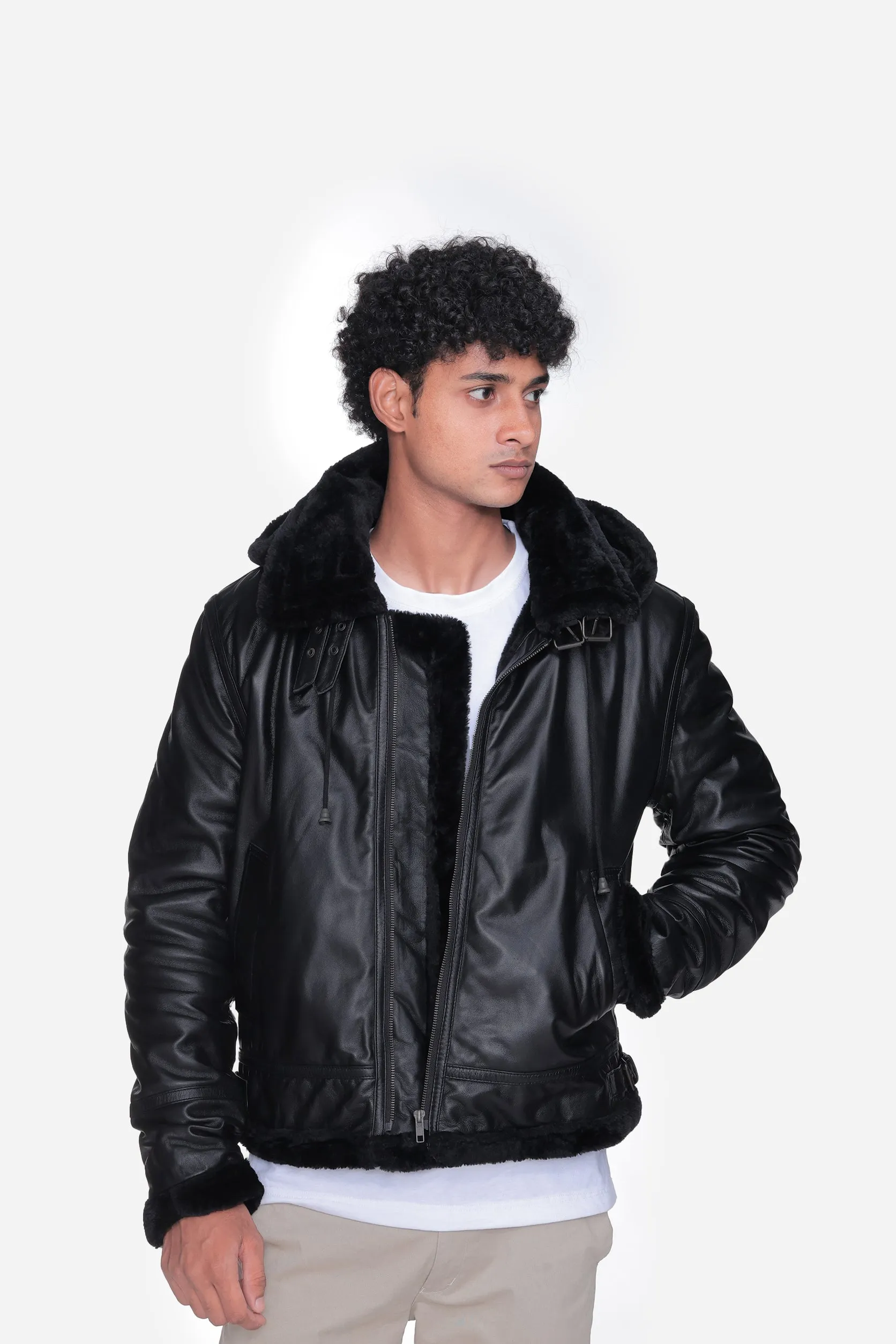 B3 Buck Black Leather Bomber Jacket