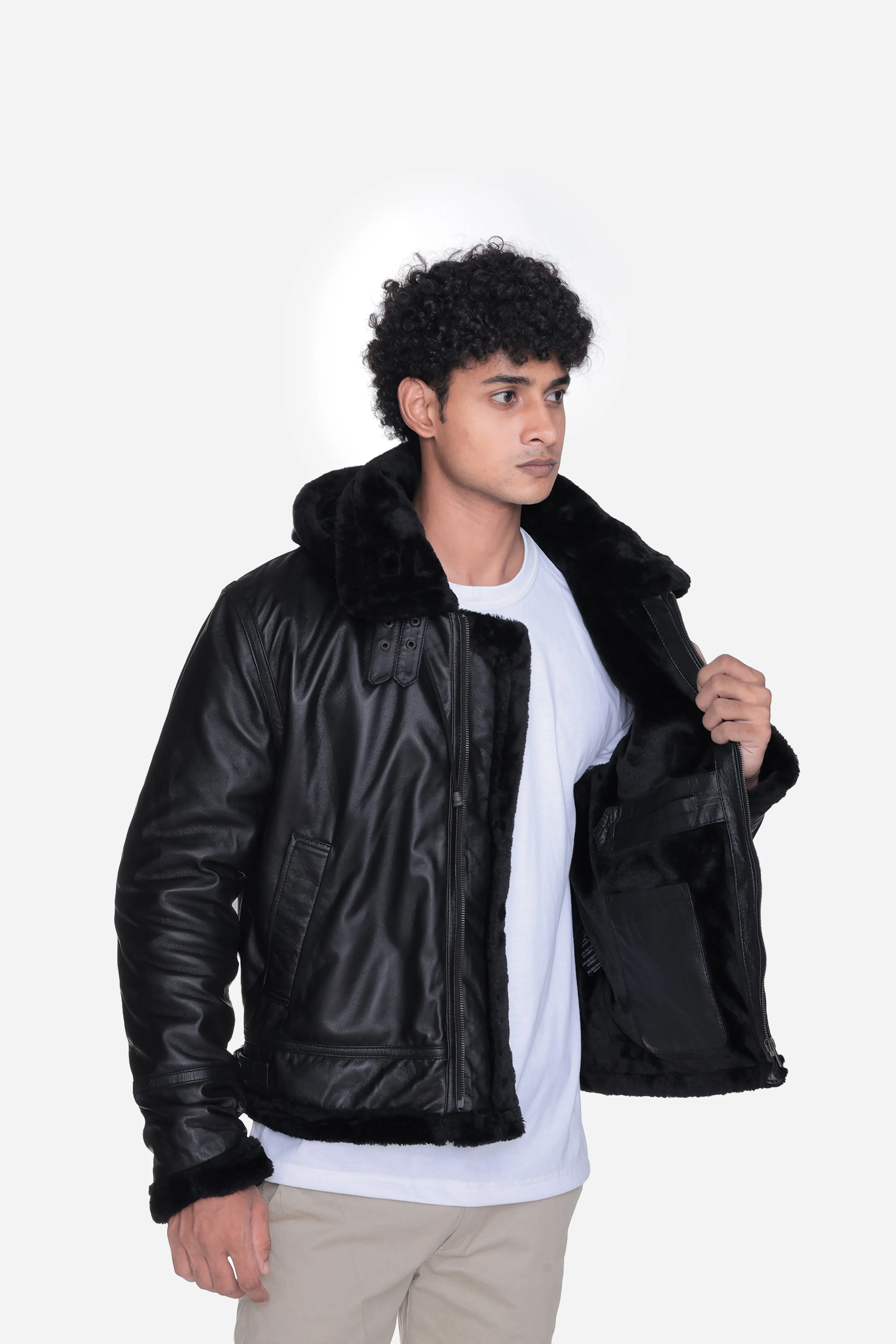 B3 Buck Black Leather Bomber Jacket