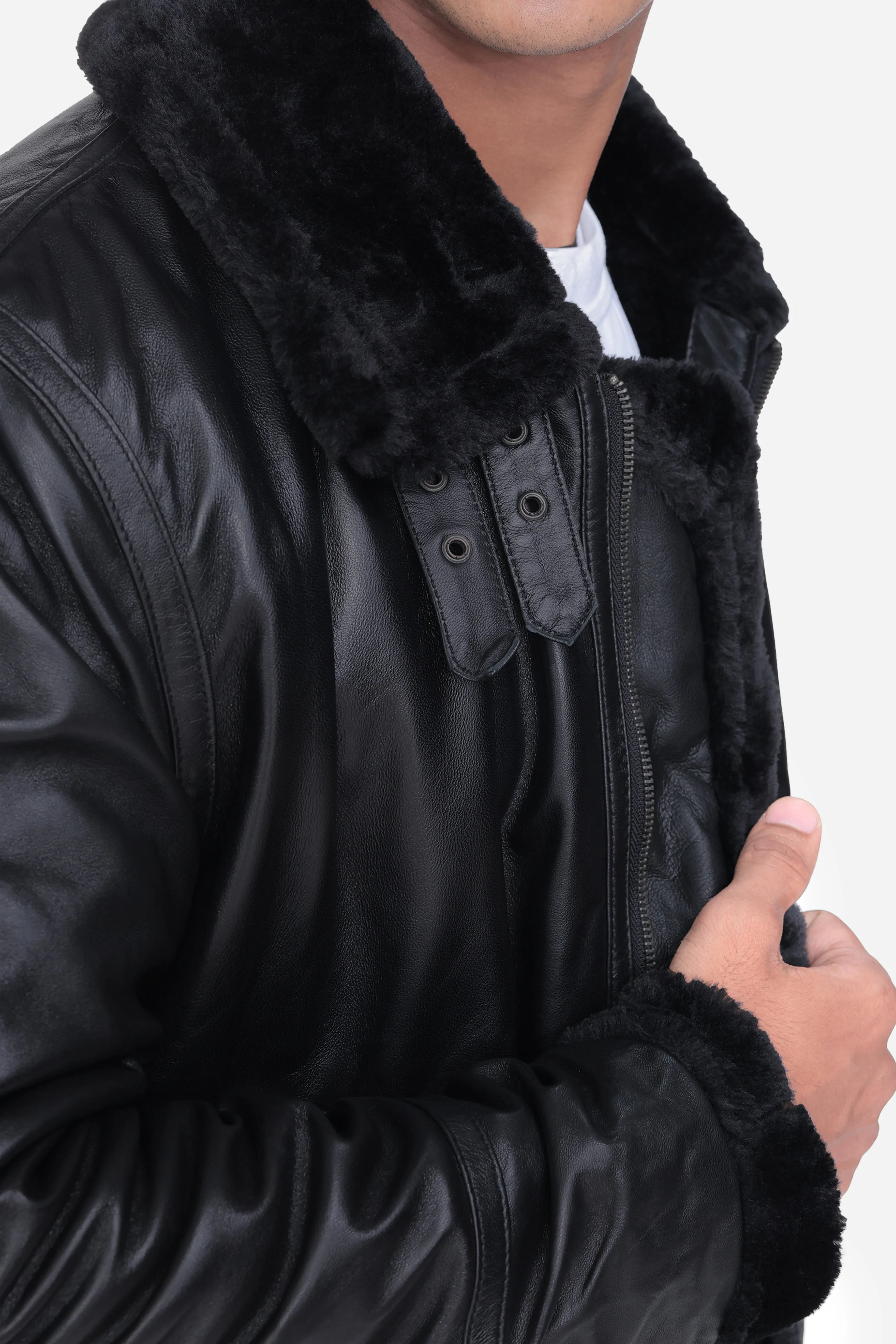 B3 Buck Black Leather Bomber Jacket