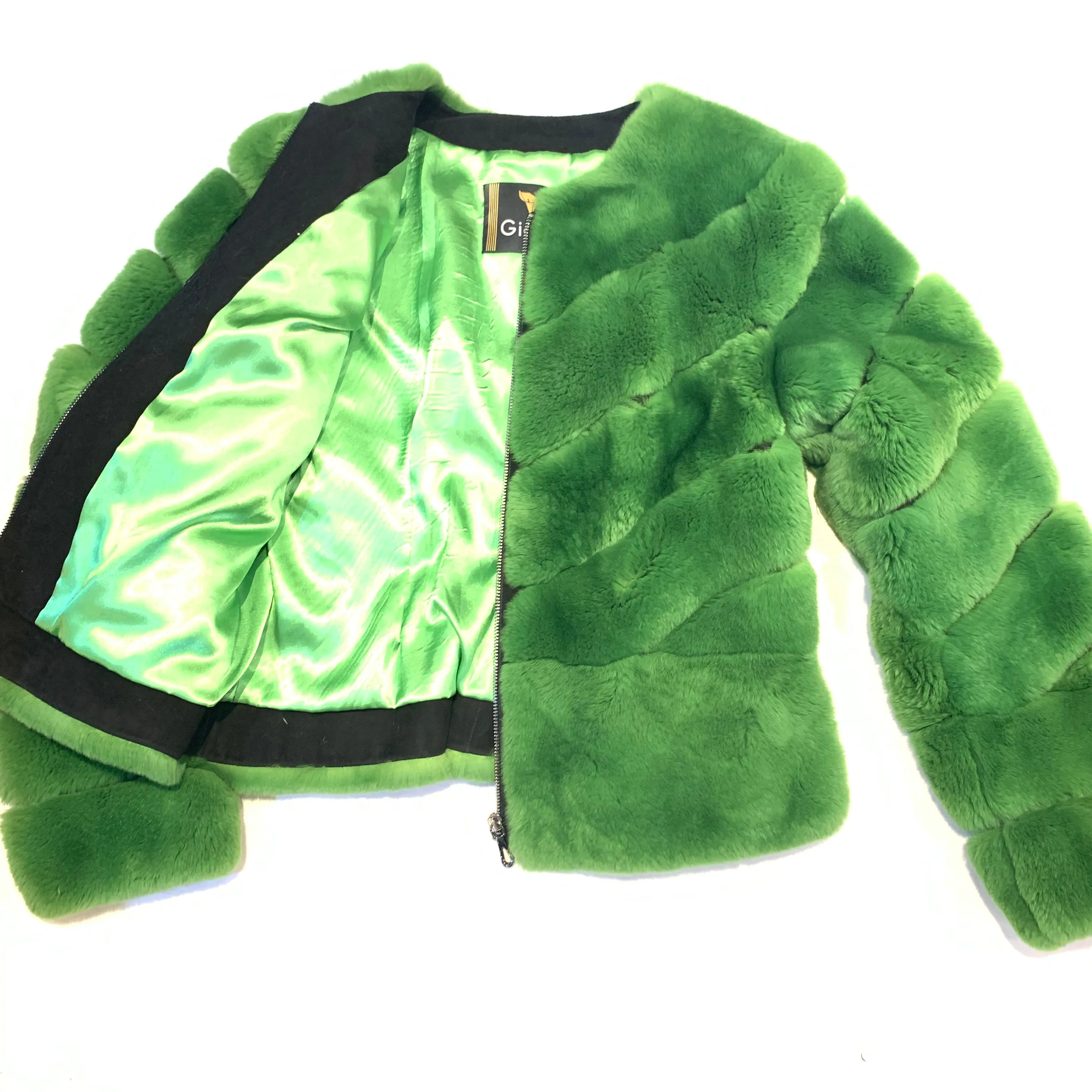 Barya NewYork Ladies Cim Yesil Green Rex Chinchilla Fur Coat