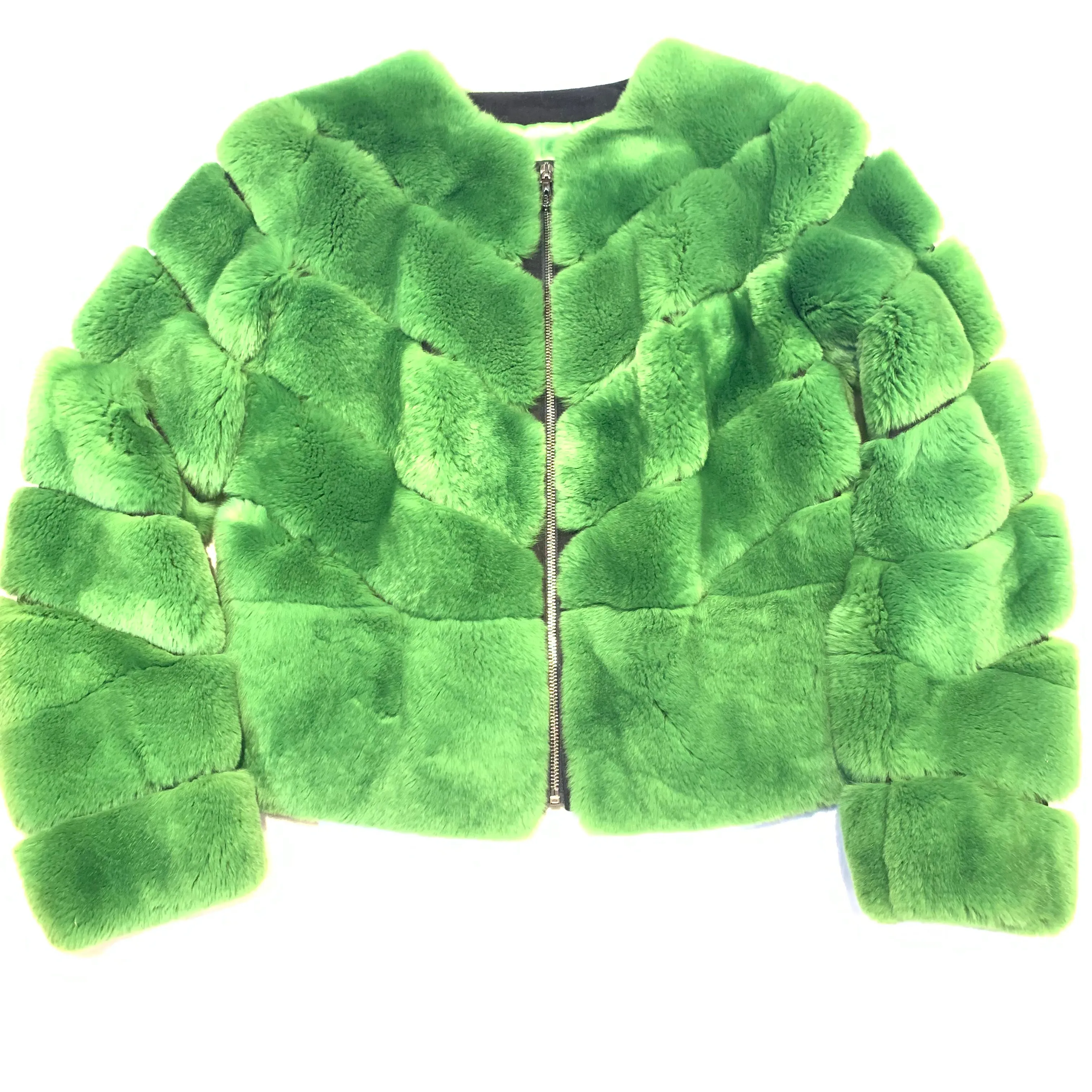 Barya NewYork Ladies Cim Yesil Green Rex Chinchilla Fur Coat