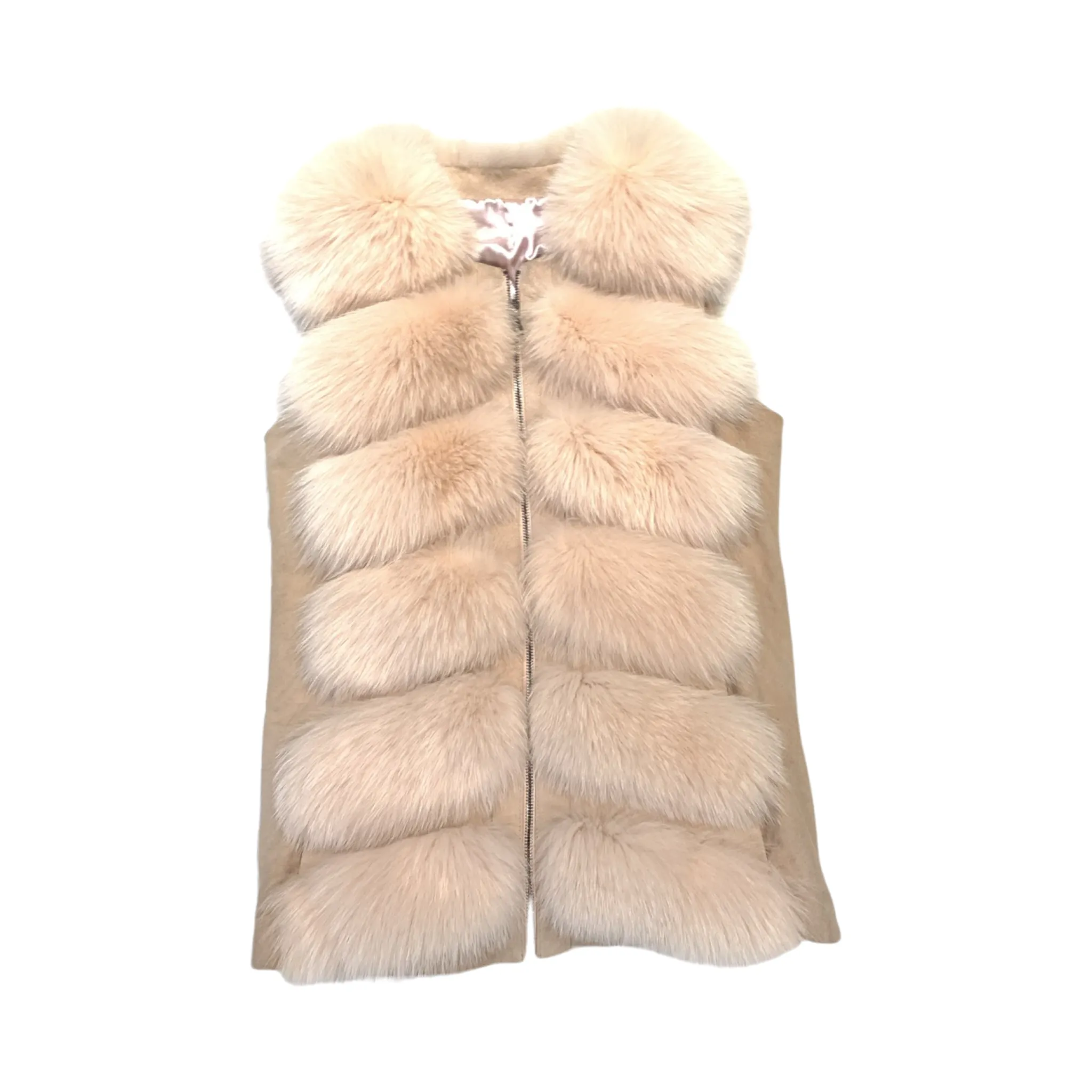 Barya NewYork Ladies Peach Fox Fur Suede Zipper Vest