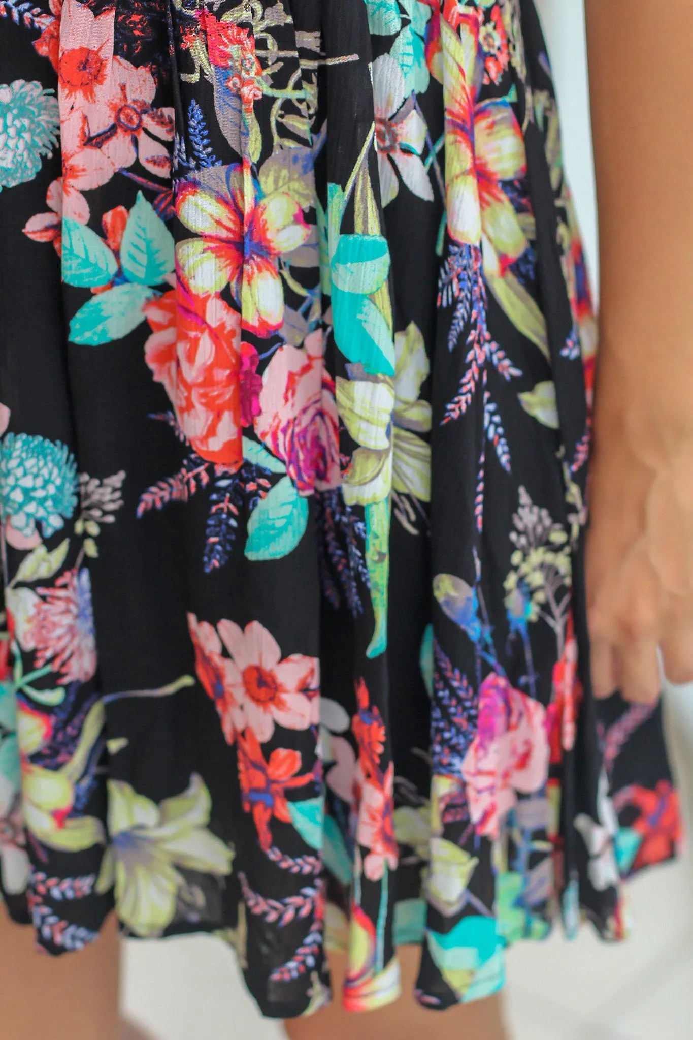 Black Floral Halter Neck Short Dress