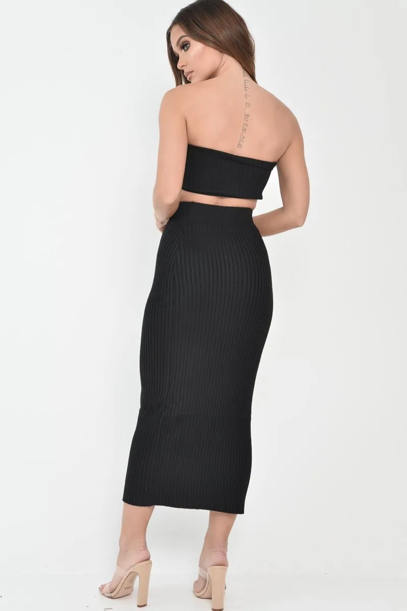 Black Knitted Bandeau And Skirt Co-Ord - Sidra