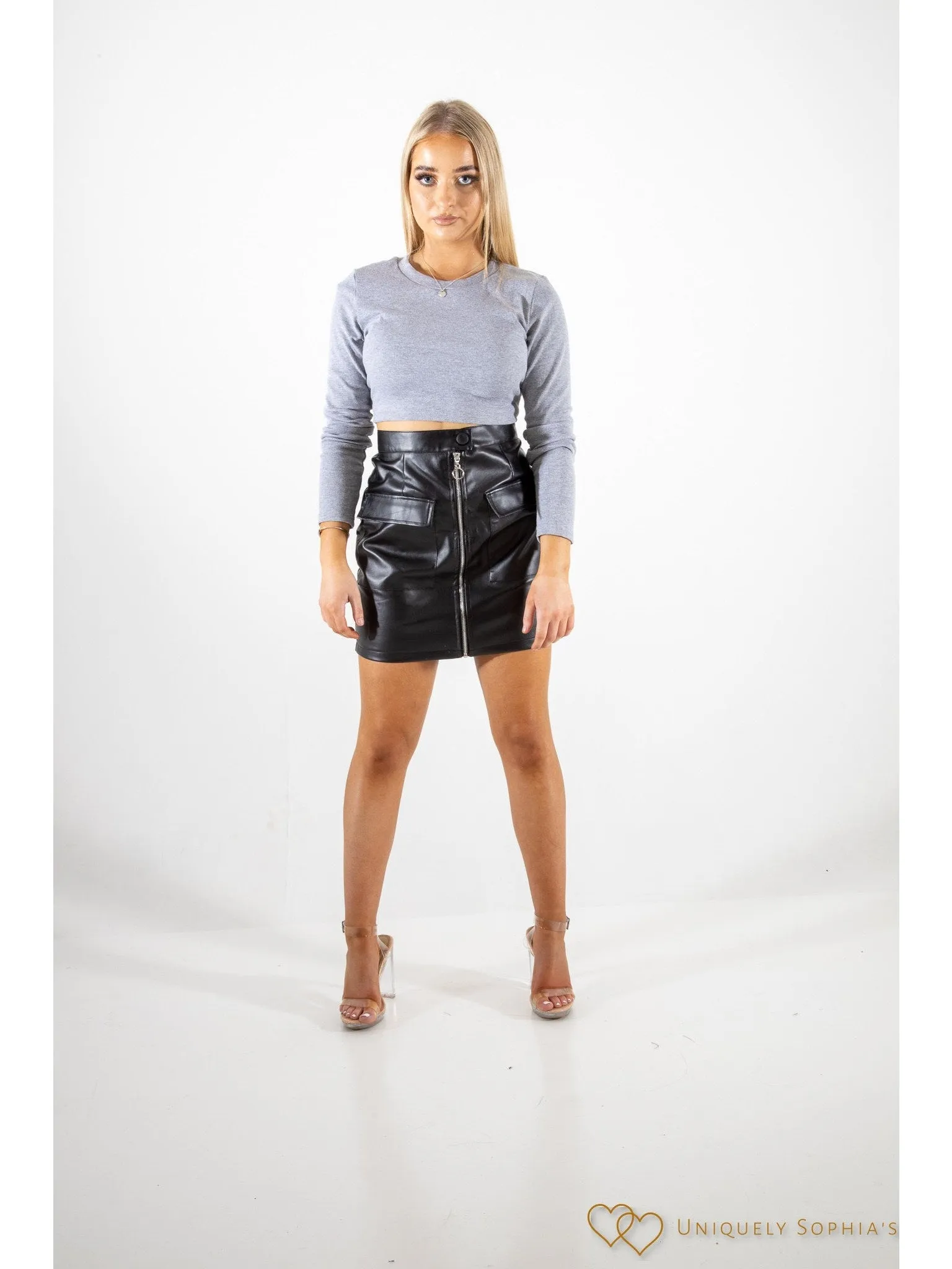 Black Leather Look  Utility Mini Skirt