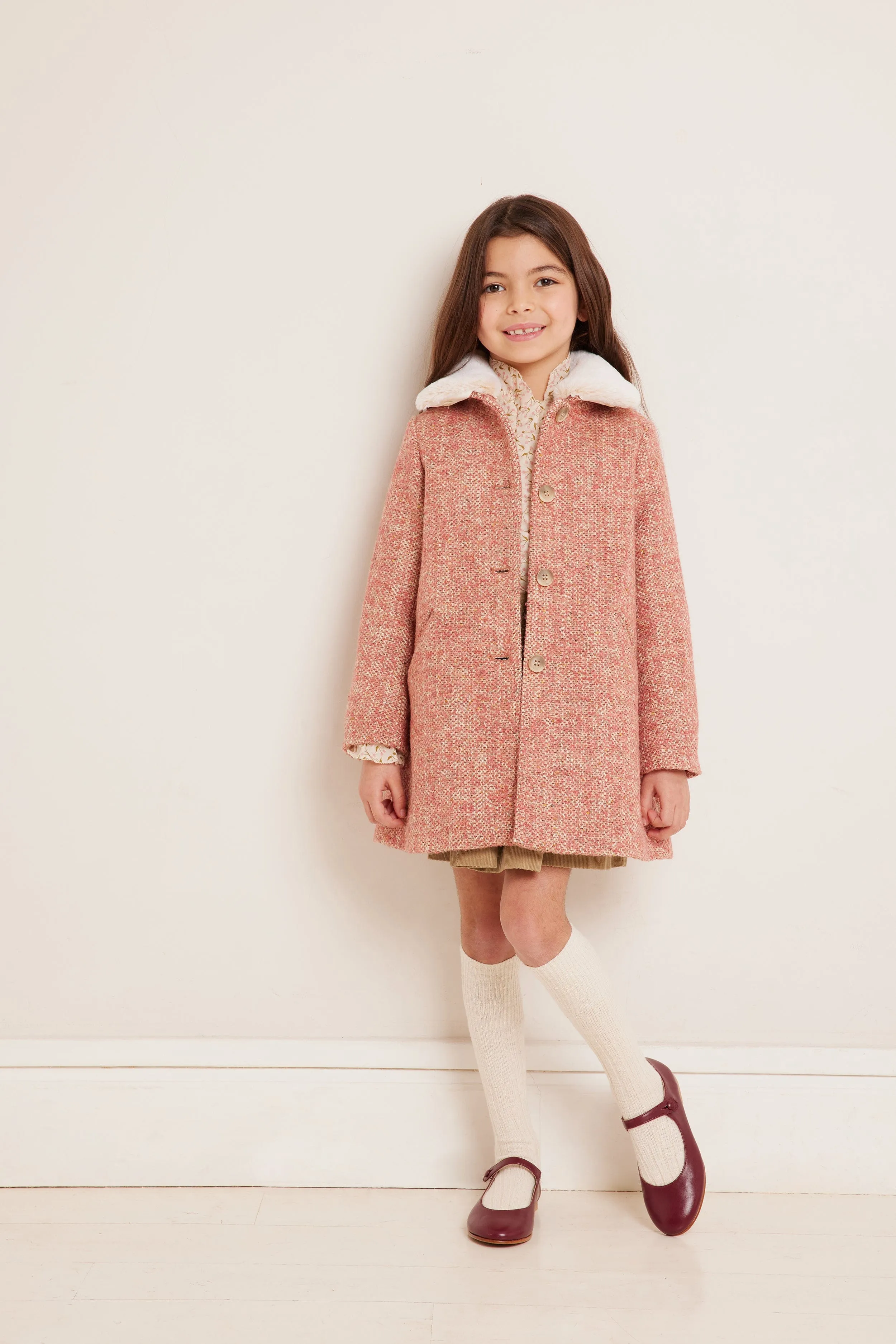 Bonpoint Girls Temaggie Wool Coat in Pink