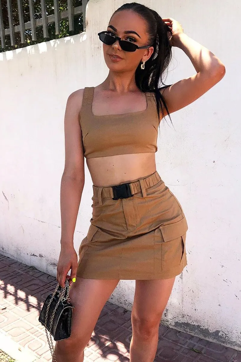 Camel Buckle Cargo Skirt and Crop Top Co-ord - Naliyah