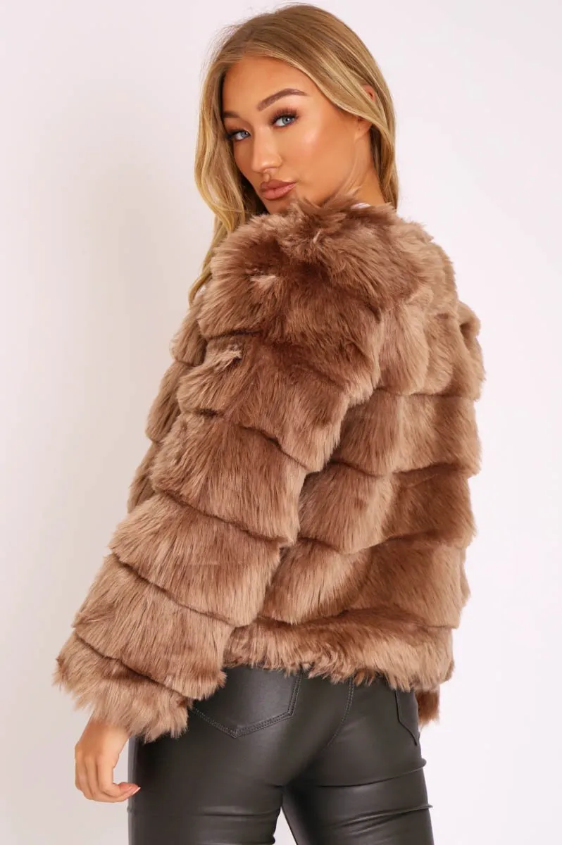 Camel Faux Fur Jacket - Estelle