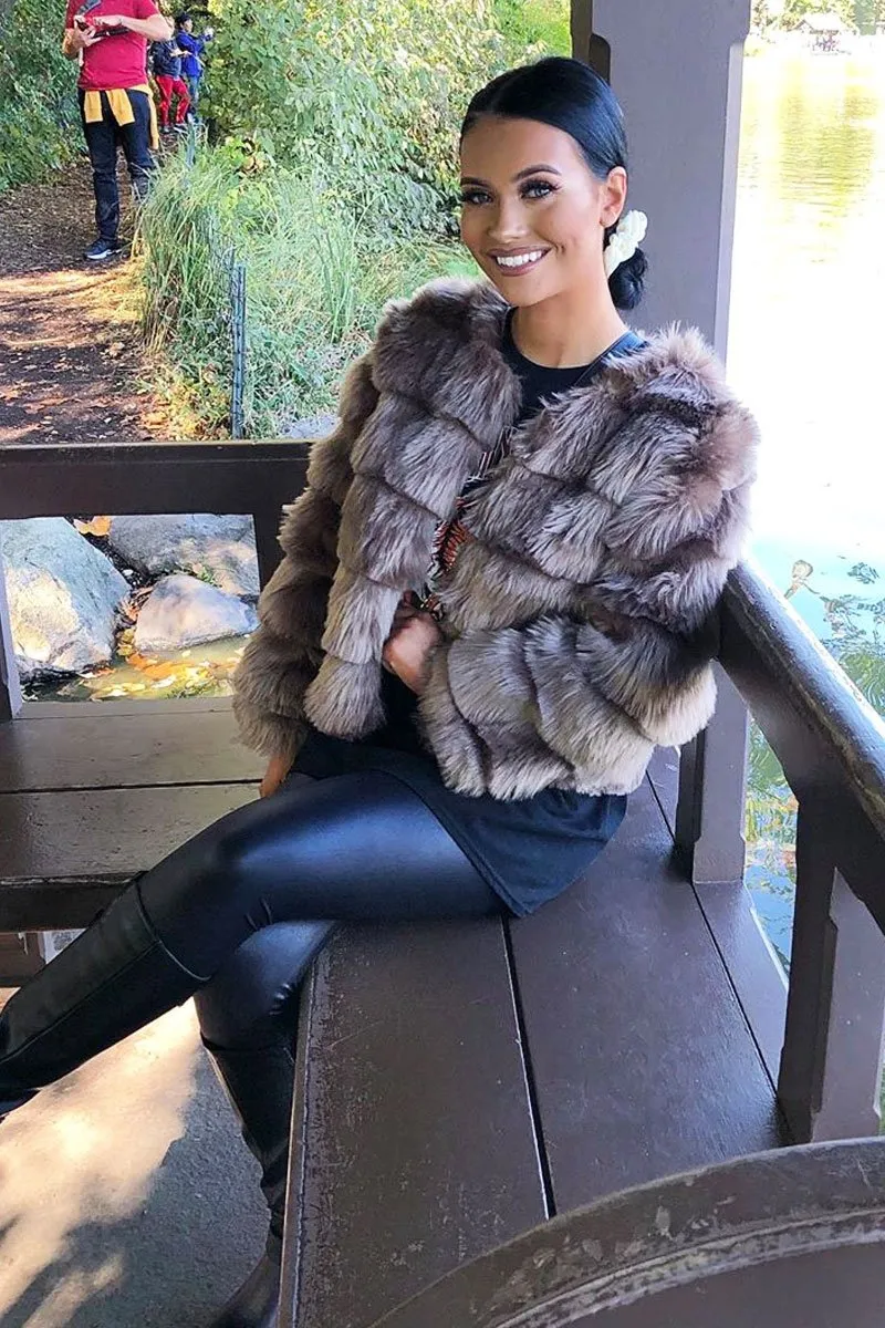 Camel Faux Fur Jacket - Estelle