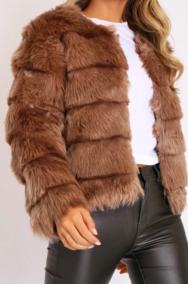 Camel Faux Fur Jacket - Estelle