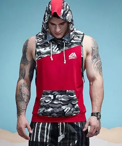 Camouflage Patchwork Fitness Sleeveless Hoodie Tank Top