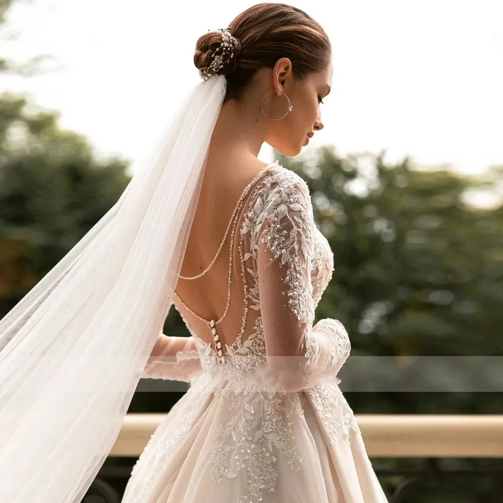 Charming Sweetheart Bridal Gown Back Illusion Tulle A-Line Wedding Dress