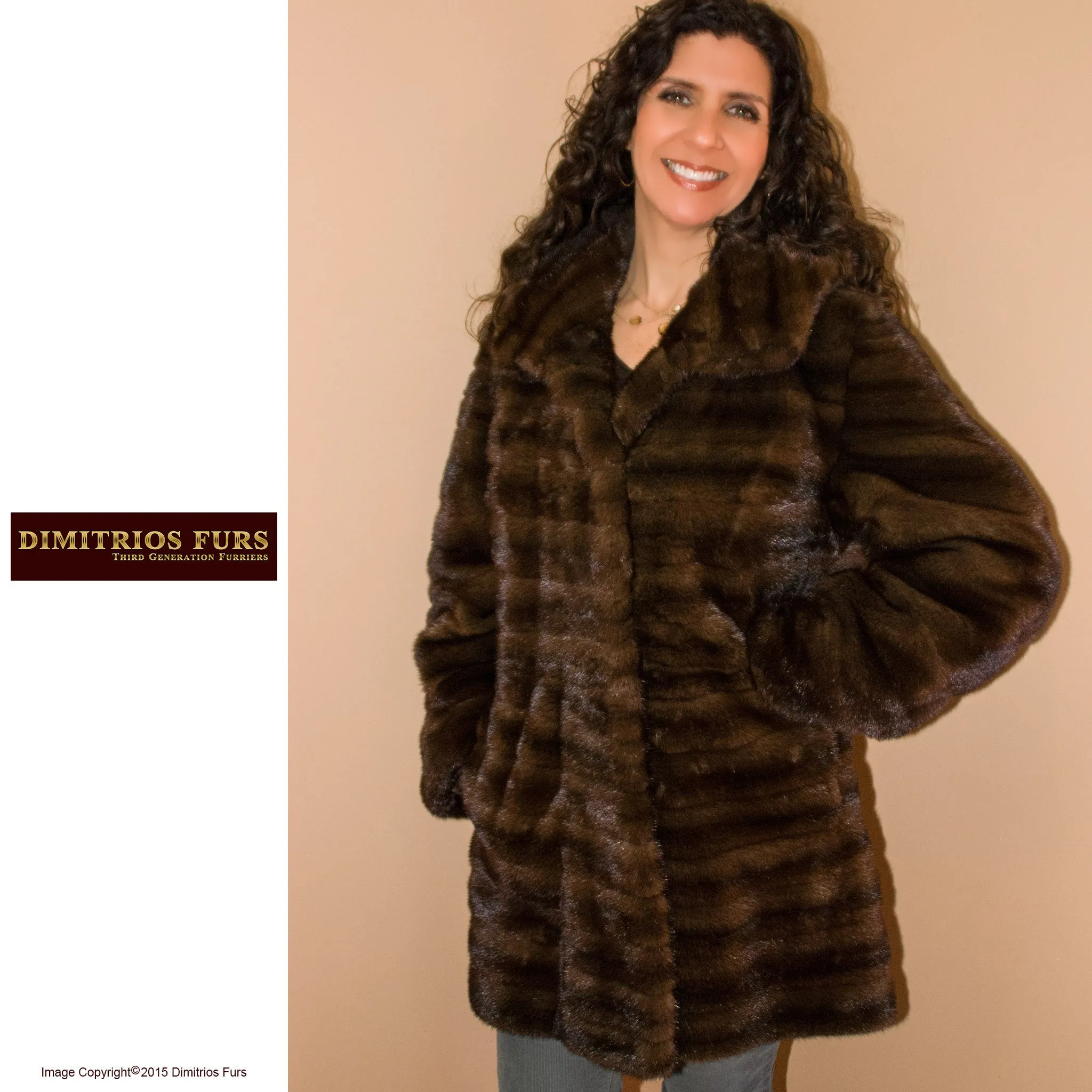 Demi Buff Remodelled Horizontal Mink Coat with Hood