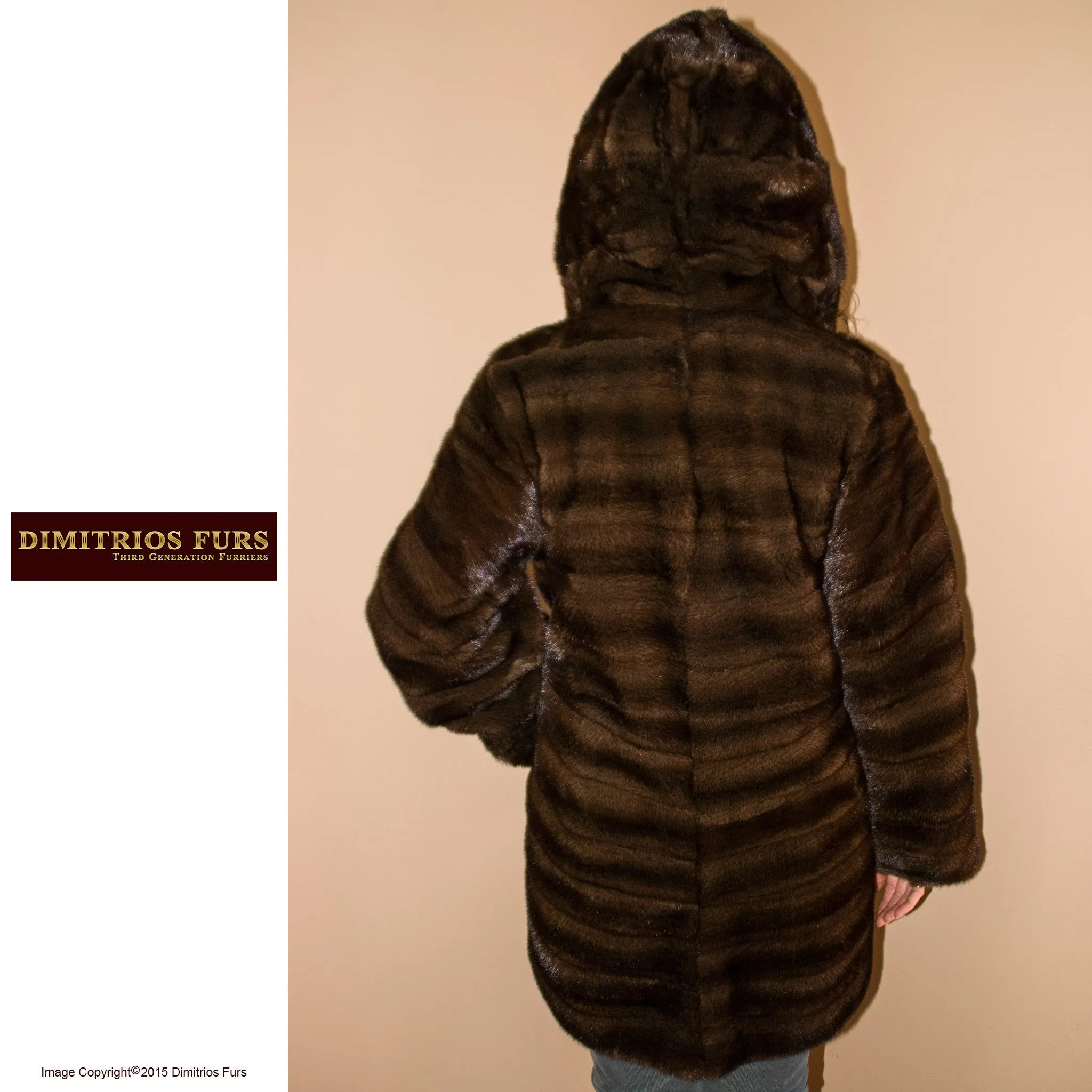 Demi Buff Remodelled Horizontal Mink Coat with Hood