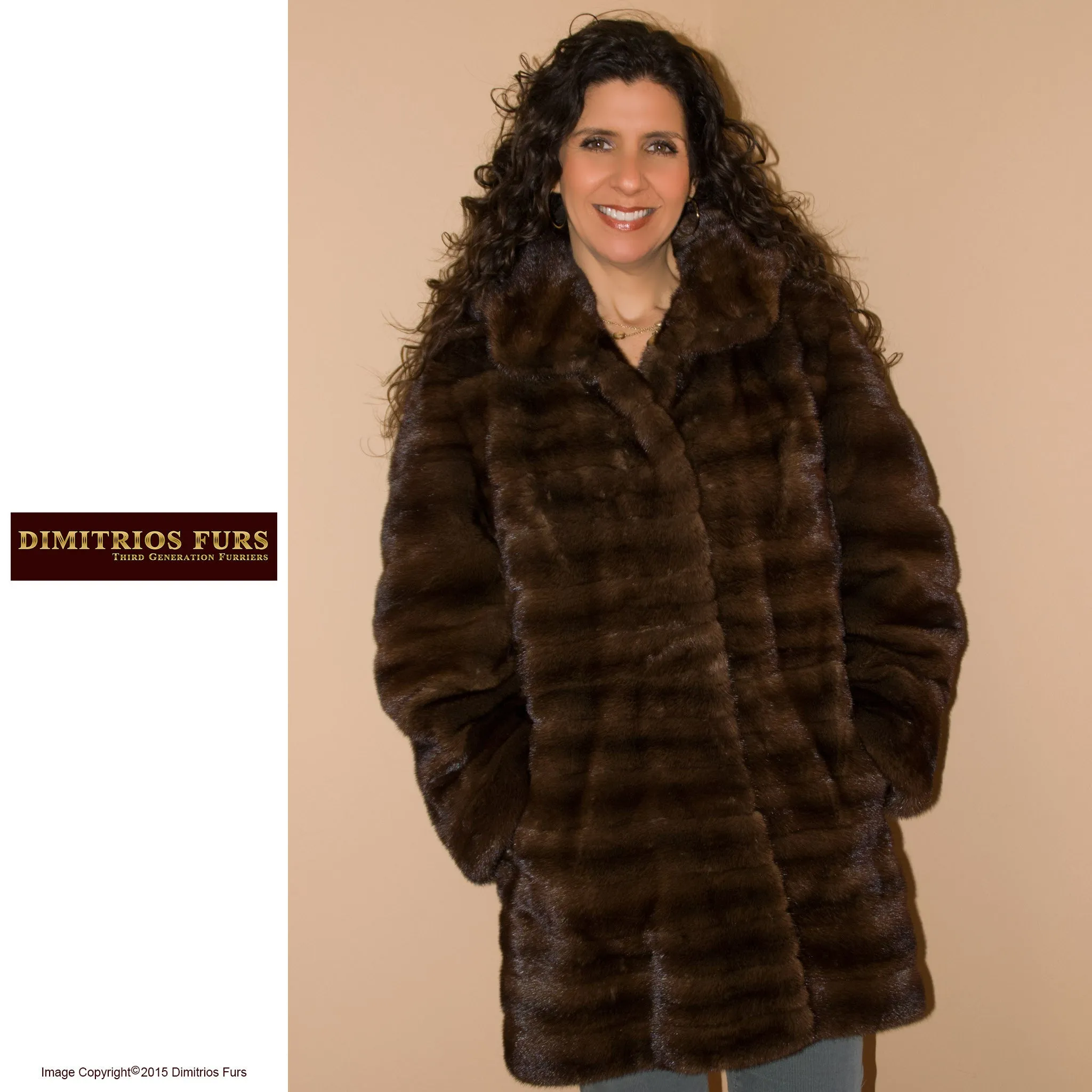 Demi Buff Remodelled Horizontal Mink Coat with Hood