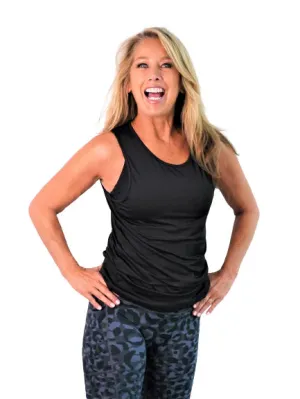 Denise Austin's Sleeveless High Neck Yoga Tank Top - Cool Workout T-Shirt for Summer