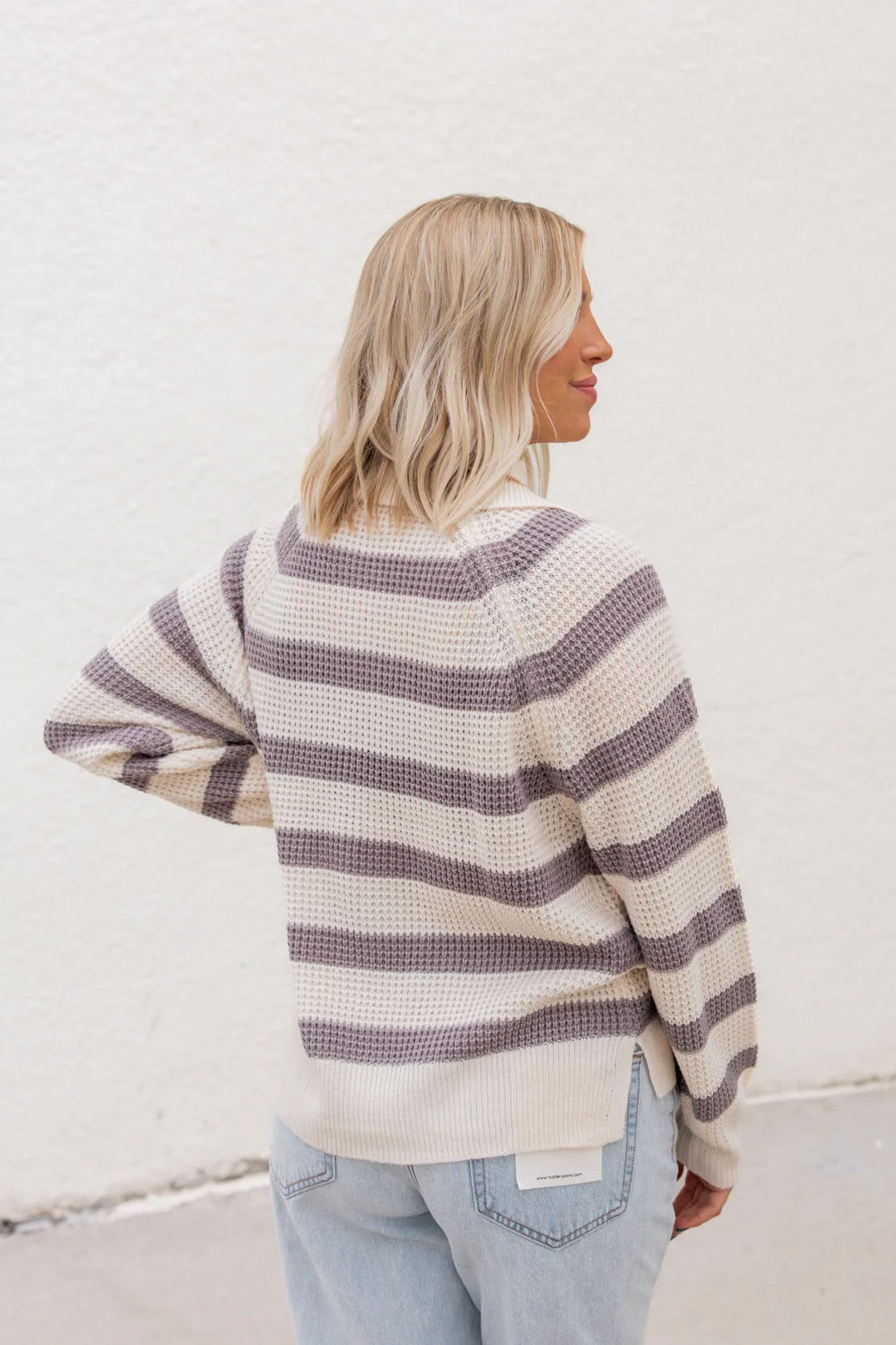 Destiny Chunky Knit Striped Sweater | Heather Grey