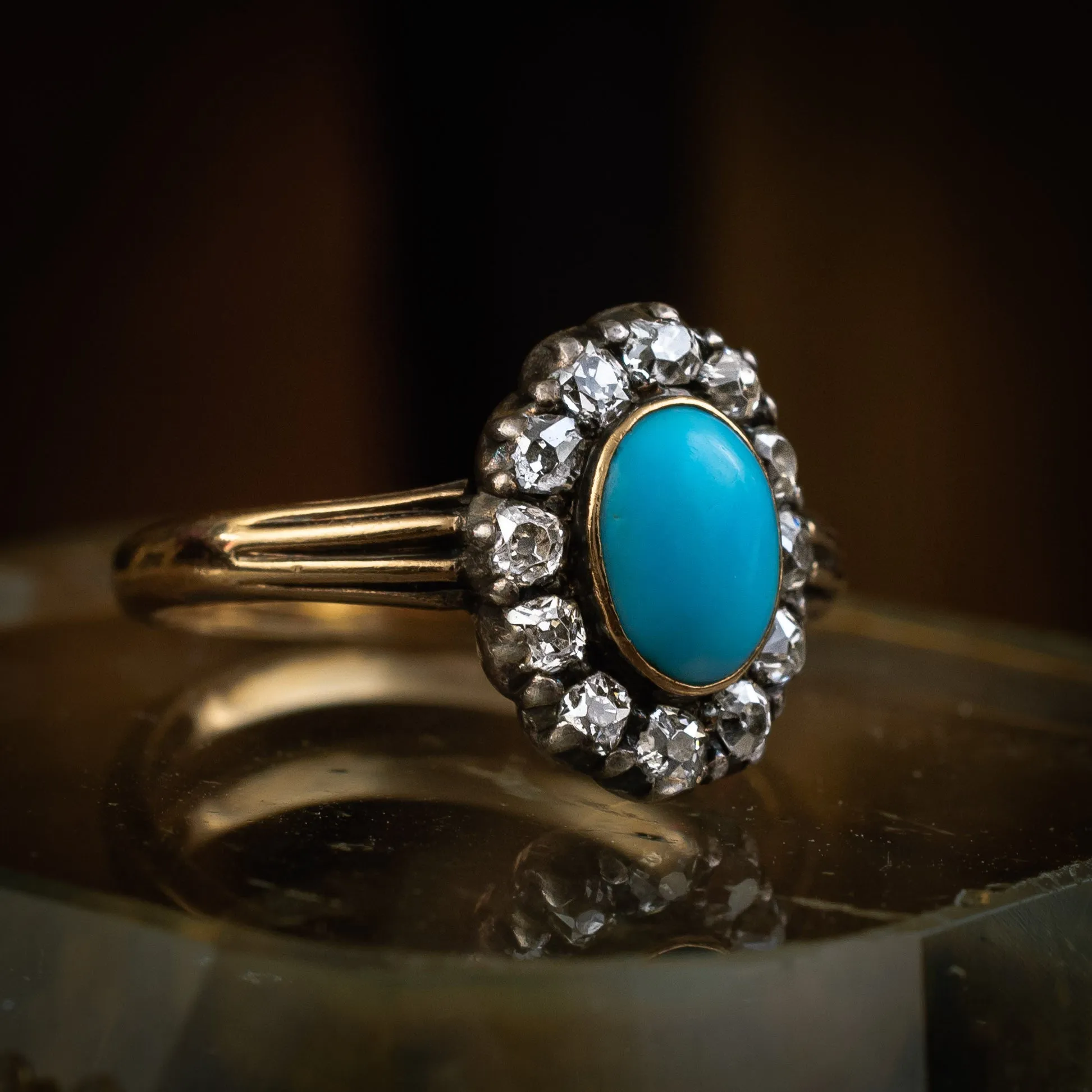 Enchanting and Rare Early Victorian Turquoise and Diamond Ring