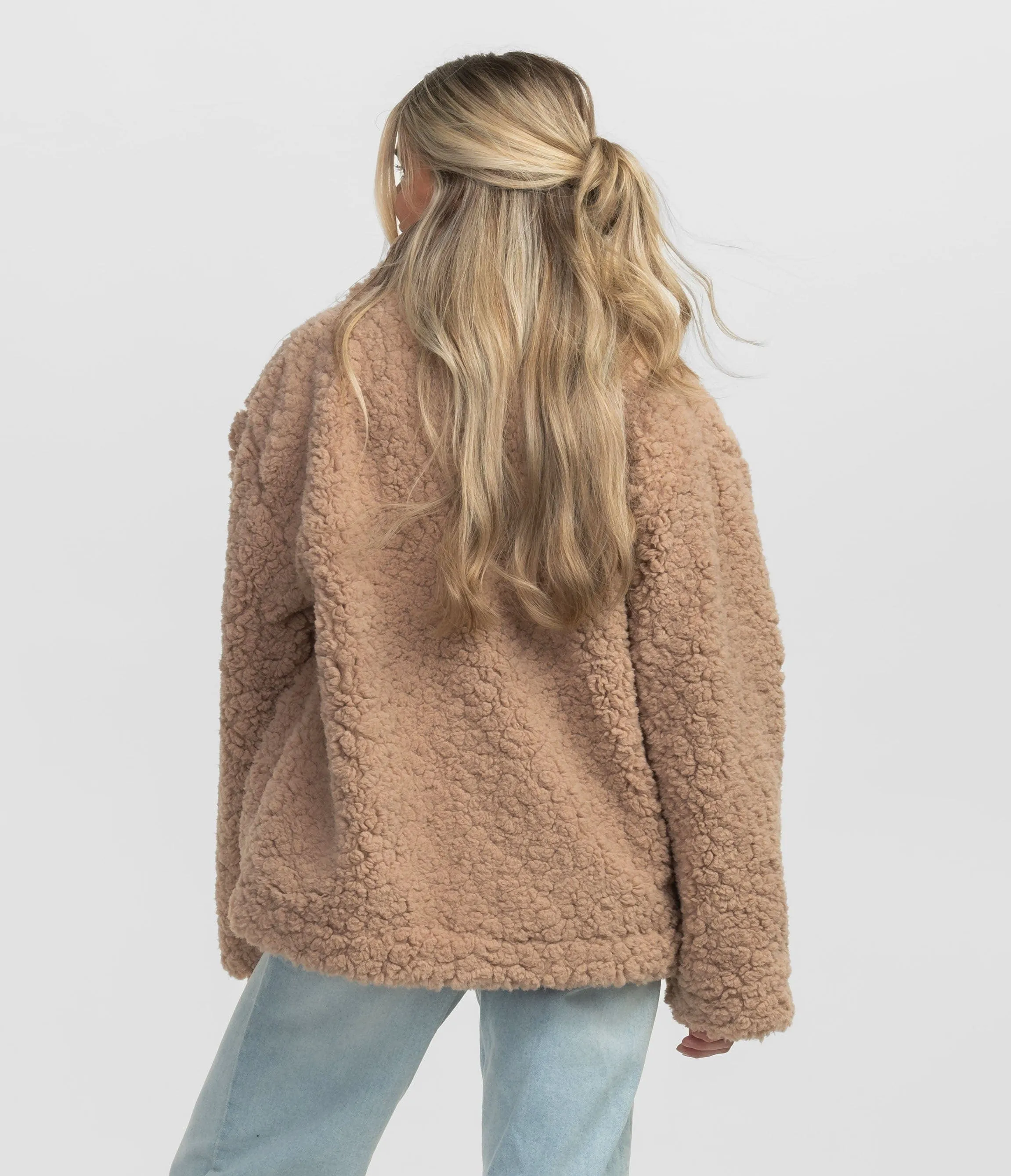 Faux Fur Sherpa Jacket - Taupe