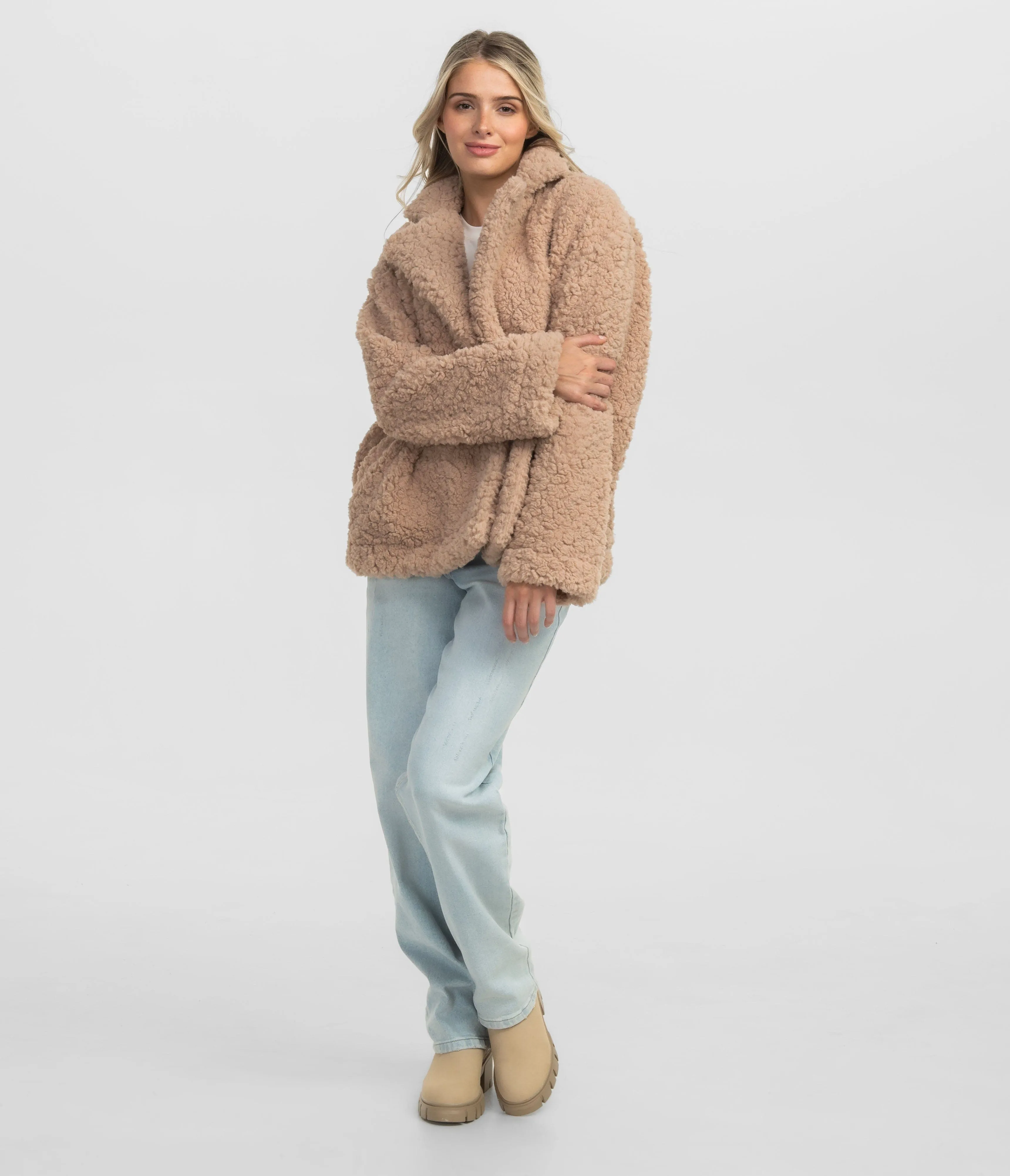 Faux Fur Sherpa Jacket - Taupe