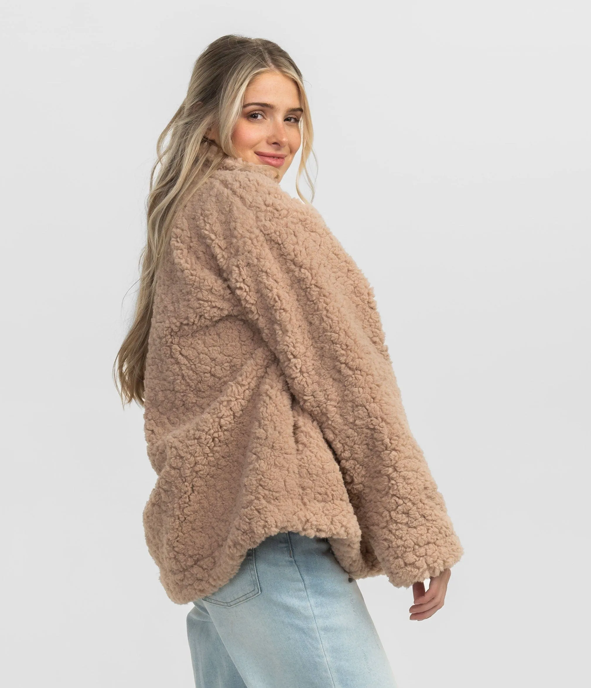 Faux Fur Sherpa Jacket - Taupe