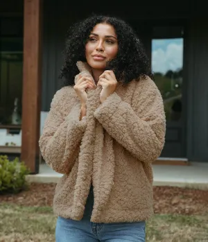 Faux Fur Sherpa Jacket - Taupe