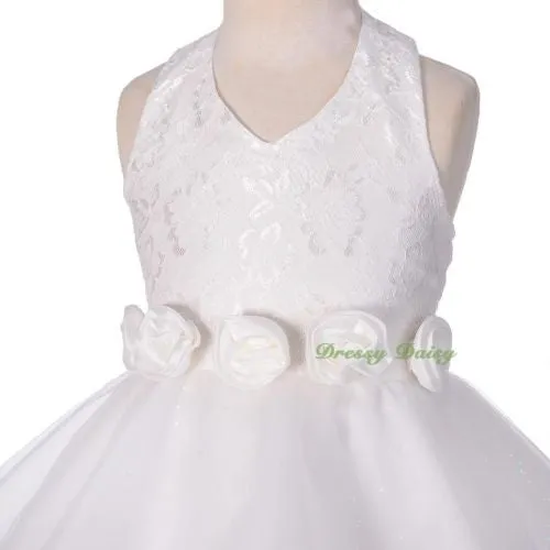 FG283 Halter Floral Lace Lovely Rosettes Party Wedding Flower Girl Dress Size 2-9