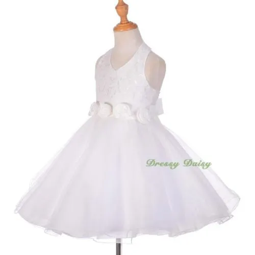 FG283 Halter Floral Lace Lovely Rosettes Party Wedding Flower Girl Dress Size 2-9