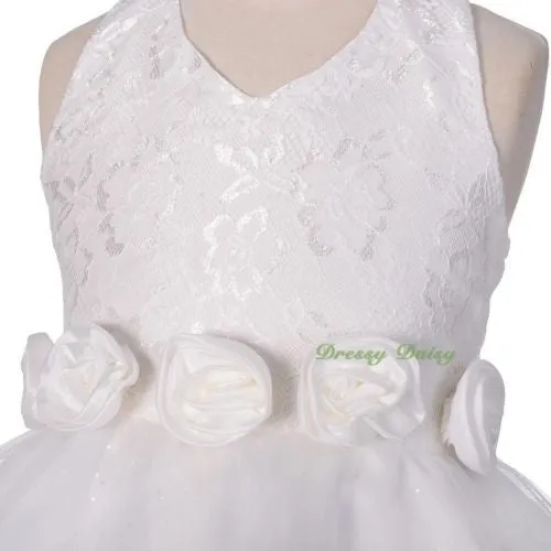 FG283 Halter Floral Lace Lovely Rosettes Party Wedding Flower Girl Dress Size 2-9