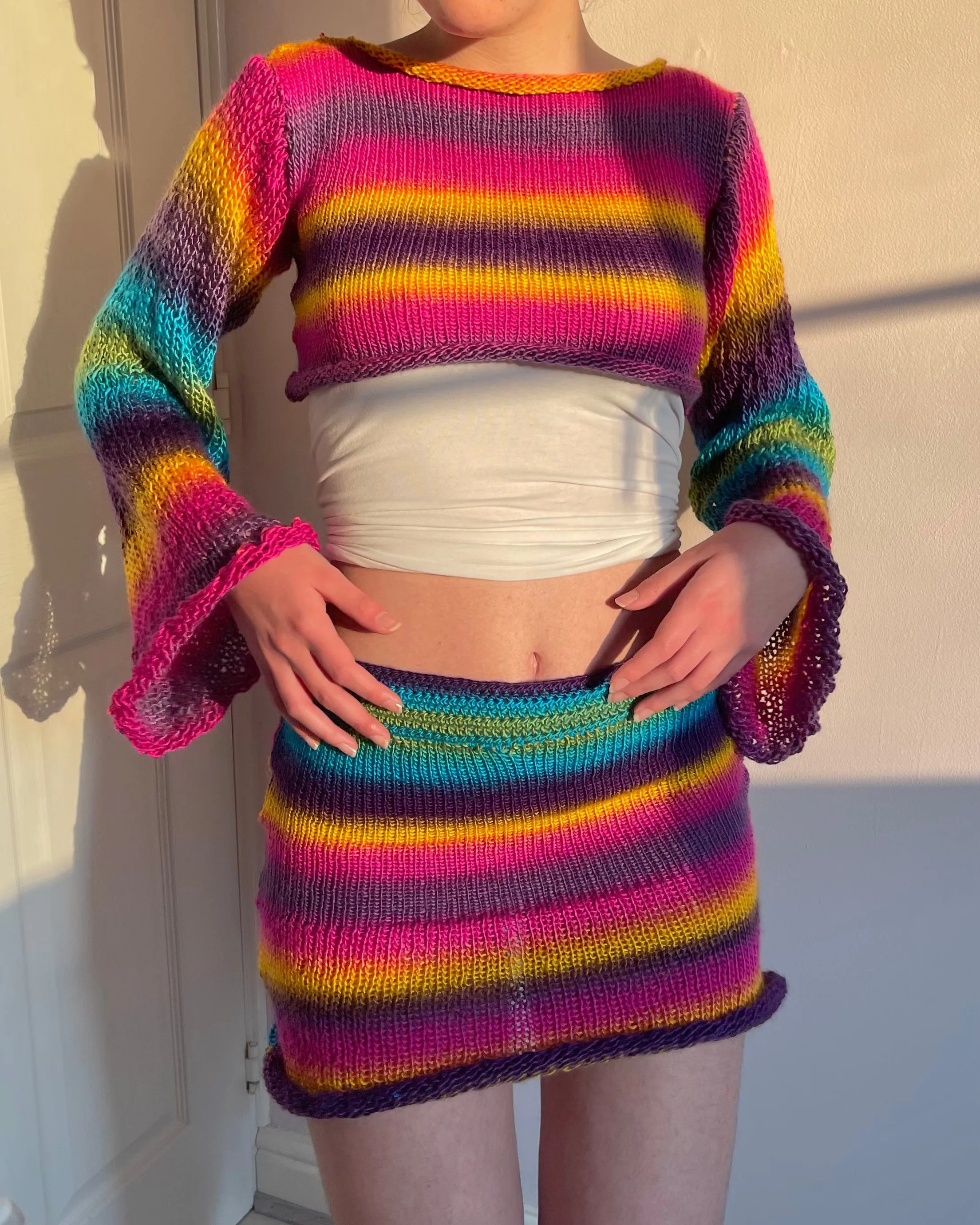 Handmade knitted ombré mini skirt - Sunshine colourway