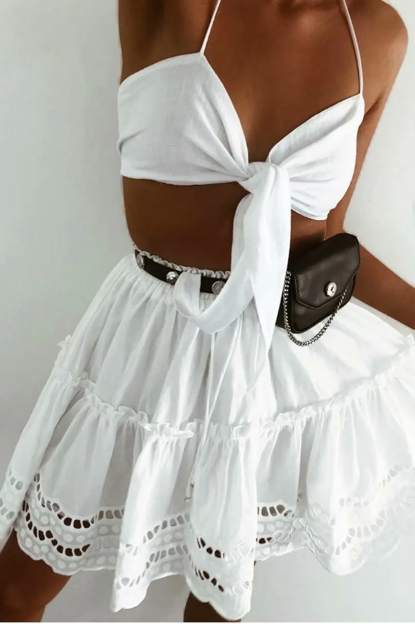 Hook Flower Hollow Tube Top Strap Mini Dress