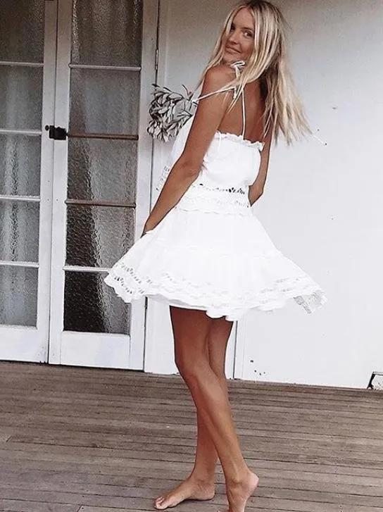 Hook Flower Hollow Tube Top Strap Mini Dress