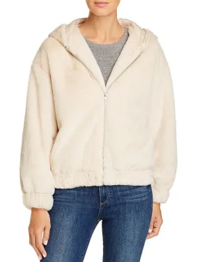 Ivory Faux Fur Zip Up Hoodie Jacket