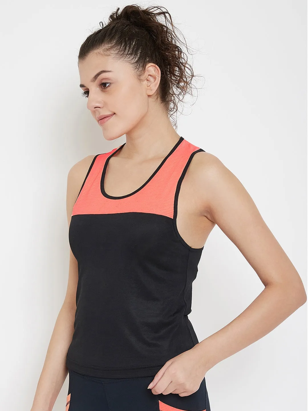 JUMP USA Women Black & Peach Training Tank Top