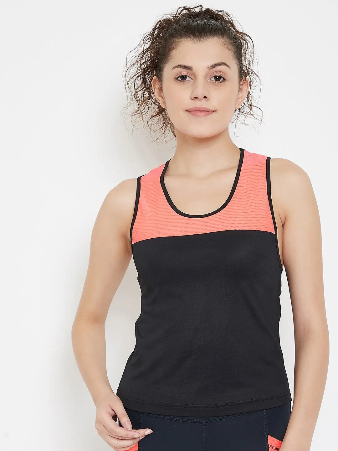 JUMP USA Women Black & Peach Training Tank Top