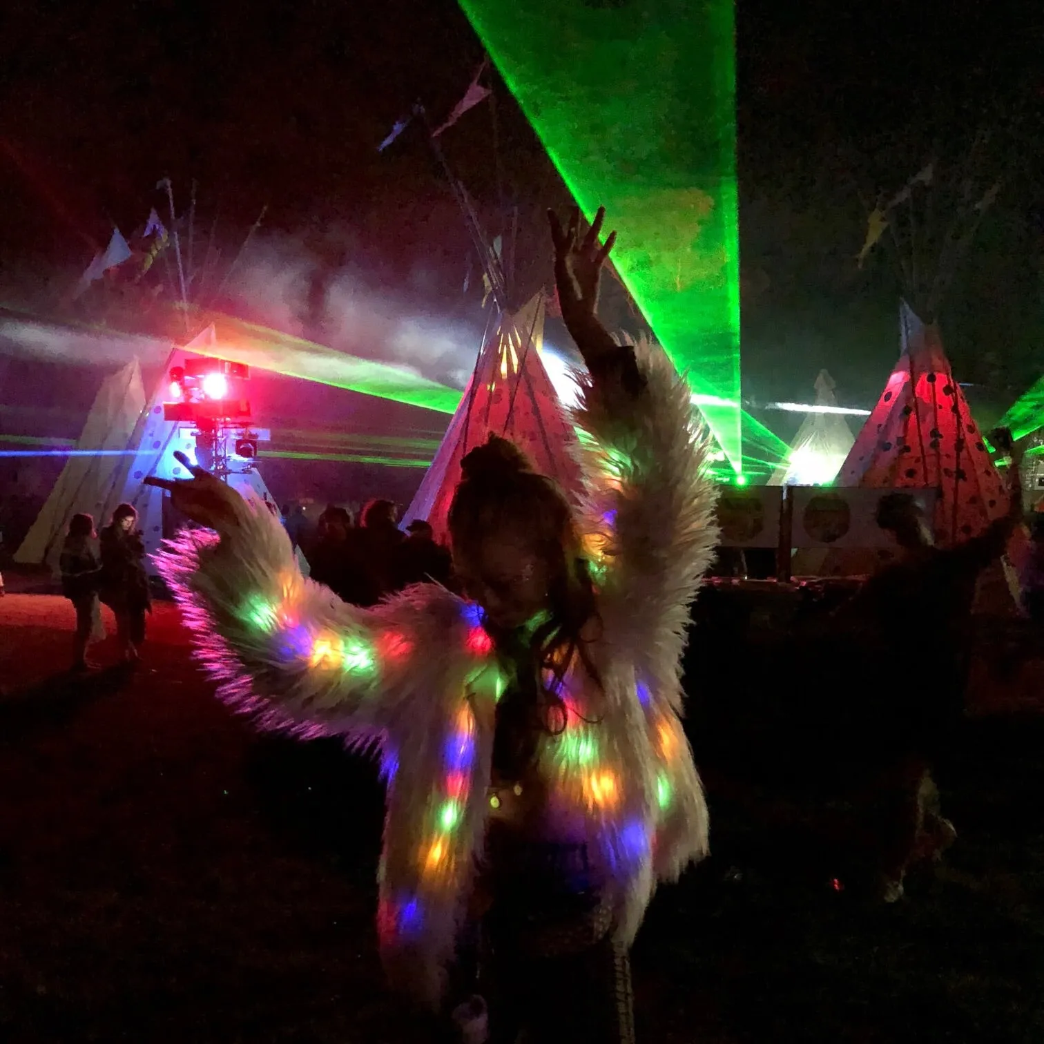 Limited Edition - LED Light Faux Fur Jacket - Flashing Rainbow Party