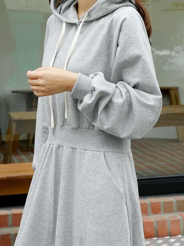 Loose Solid Color Casual A-Line Hoodie Dress