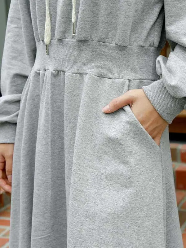 Loose Solid Color Casual A-Line Hoodie Dress