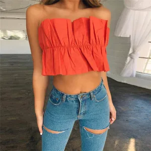 Martha Pleated Strapless Crop Top