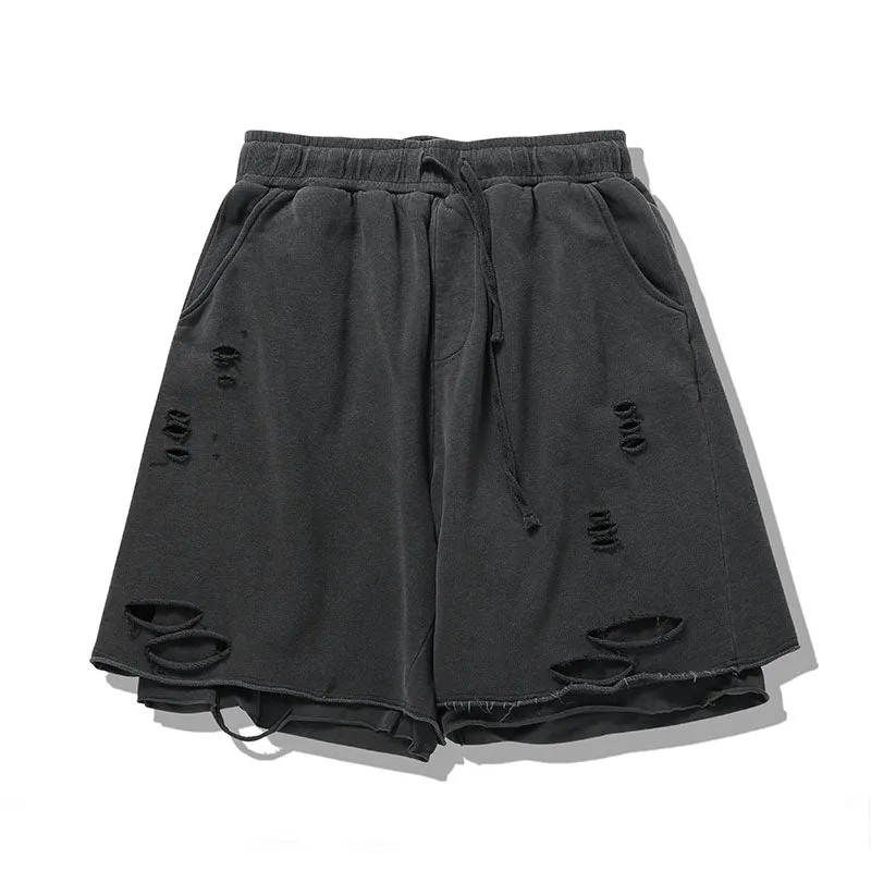 Men Summer Casual Simple Solid Color Ripped Shorts