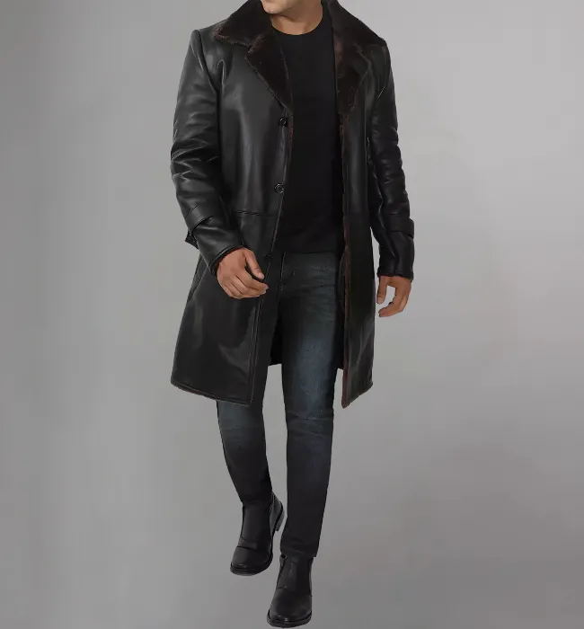 Mens Leather Shearling Black Coat