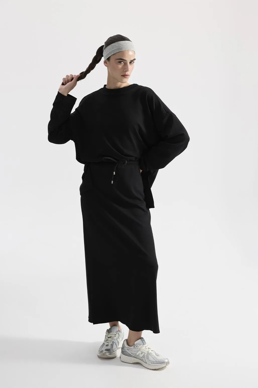 Modal Knitted Sweat Skirt Set Black