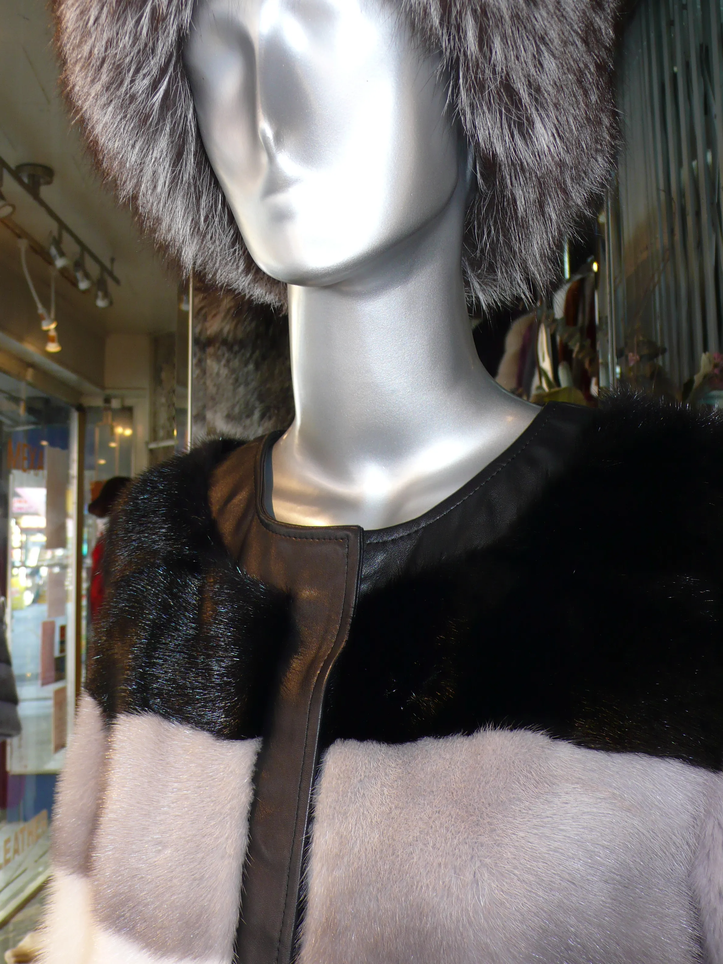 Modern Youthful Style Three Shade MINK FUR Bolero Jacket with leather Detail Neckline